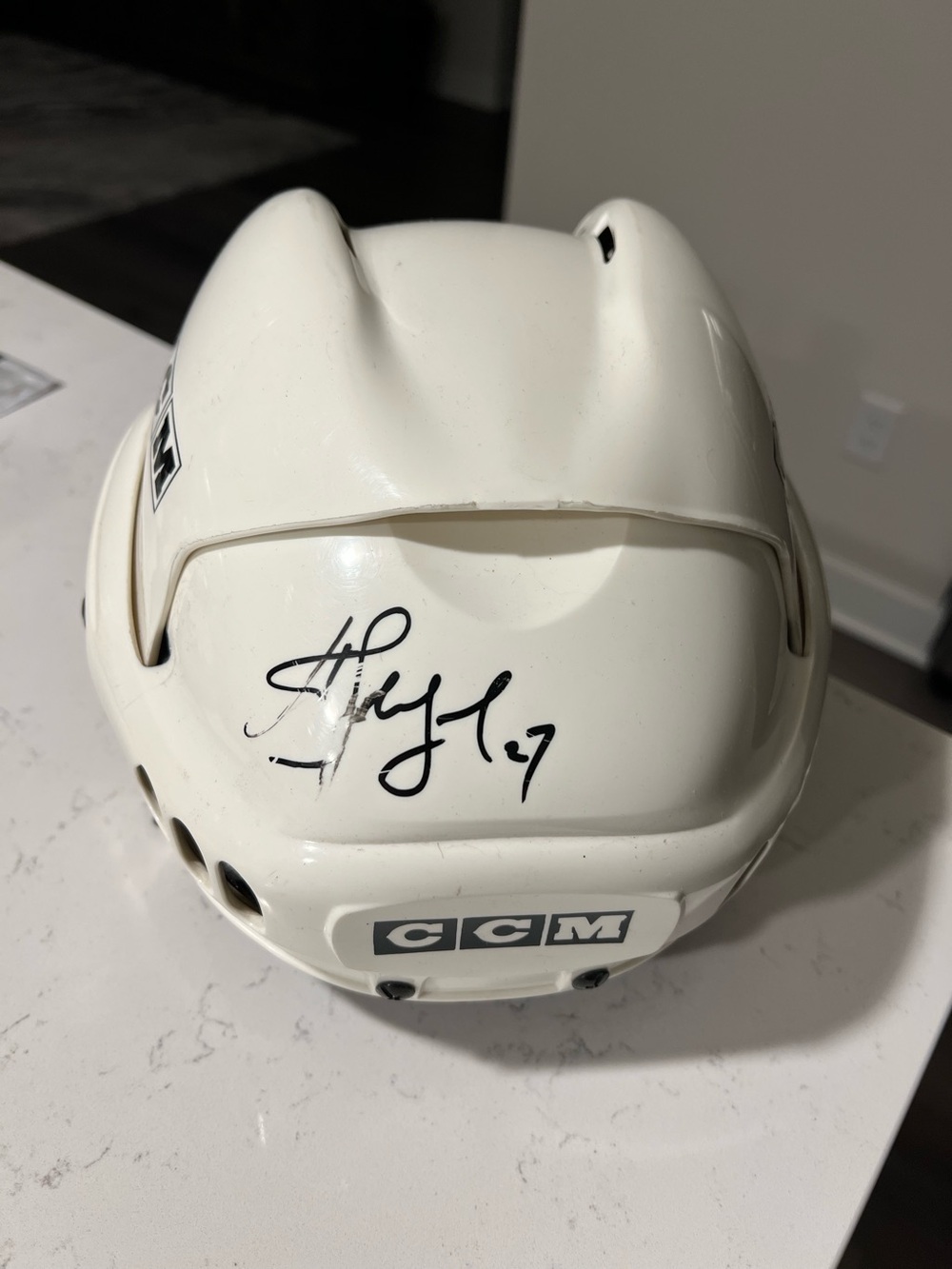 CCM Helmet White Size Large Signed By Alexei Kovalev #27. No COA. Smeared. Used.
